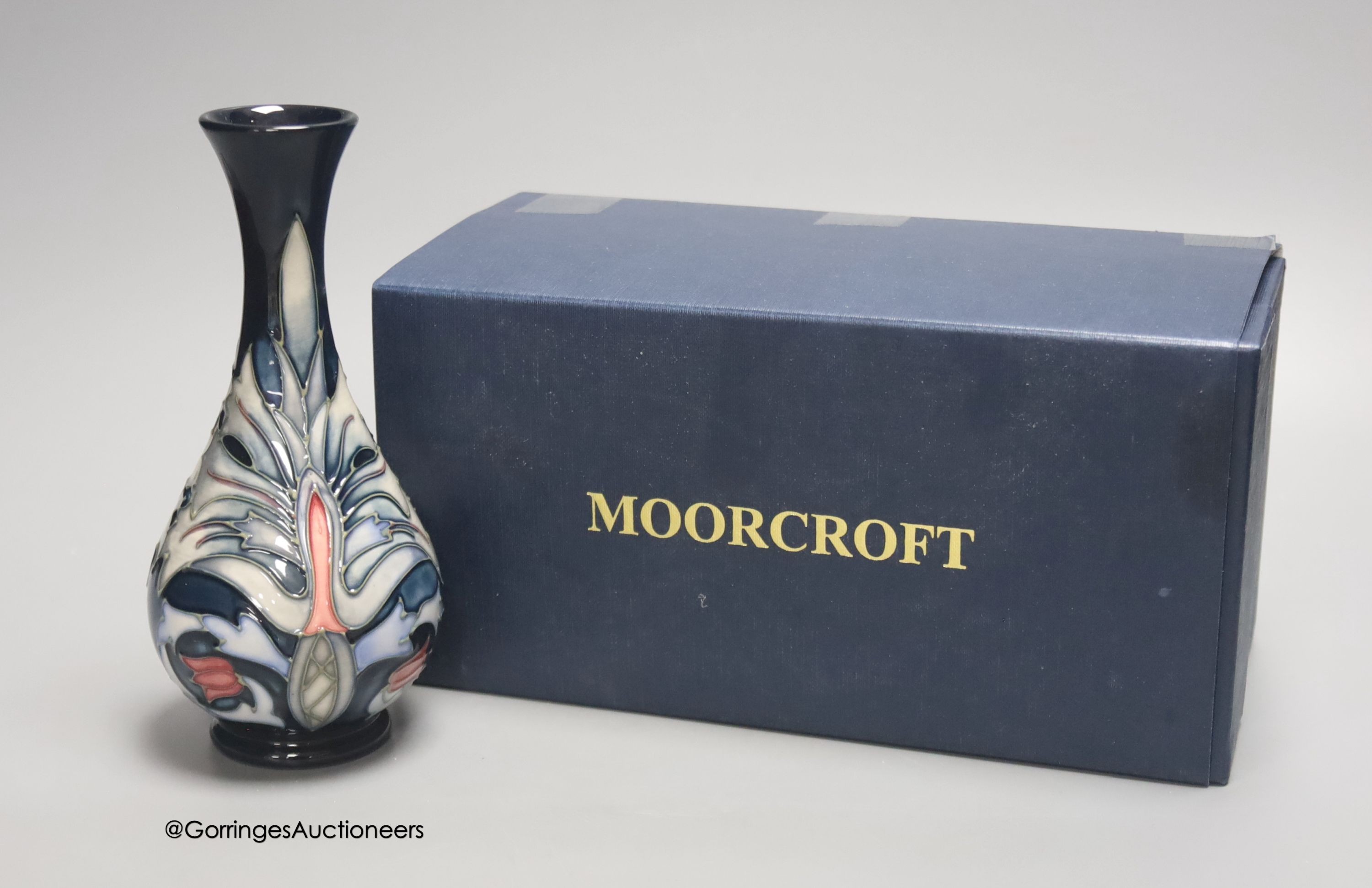 A Moorcroft William Morris Centenary collection 'Snakeshead' pattern vase designed by Rachel Bishop, with box and sleeve, approx. 17cm